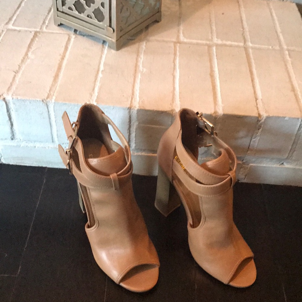  Pecan Leather Stacked Heels